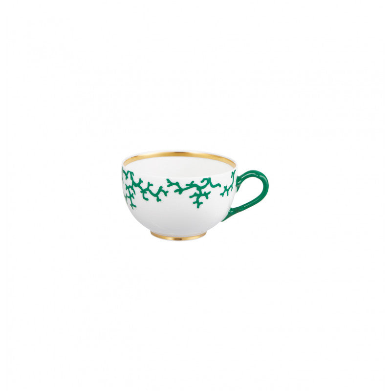Tea cup extra and saucer - Green with gold rim | Cristobal Emeraude
