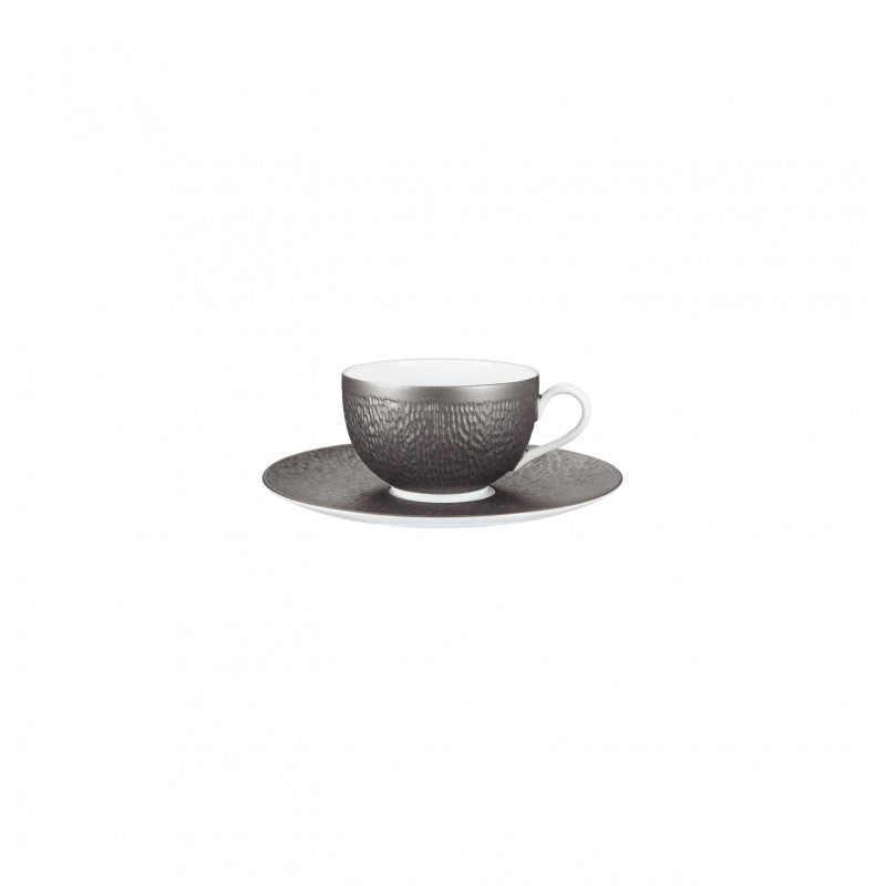 Tea cup extra or Chinese soup bowl 9,5 cm and saucer 17.5 cm grey I | Minéral Irisé
