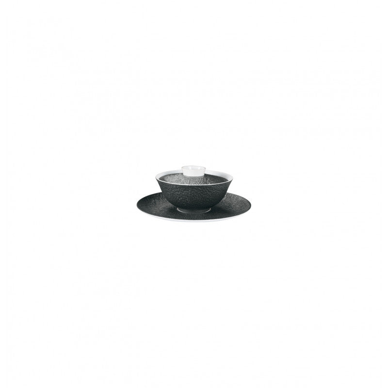 Tea cup extra or Chinese soup bowl 9,5 cm and saucer 17.5 cm black | Minéral Irisé