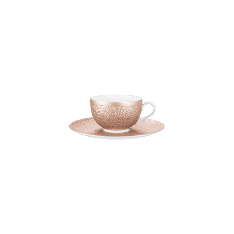 Tea cup extra or Chinese soup bowl 9,5 cm and saucer 17.5 cm rose gold | Minéral Irisé