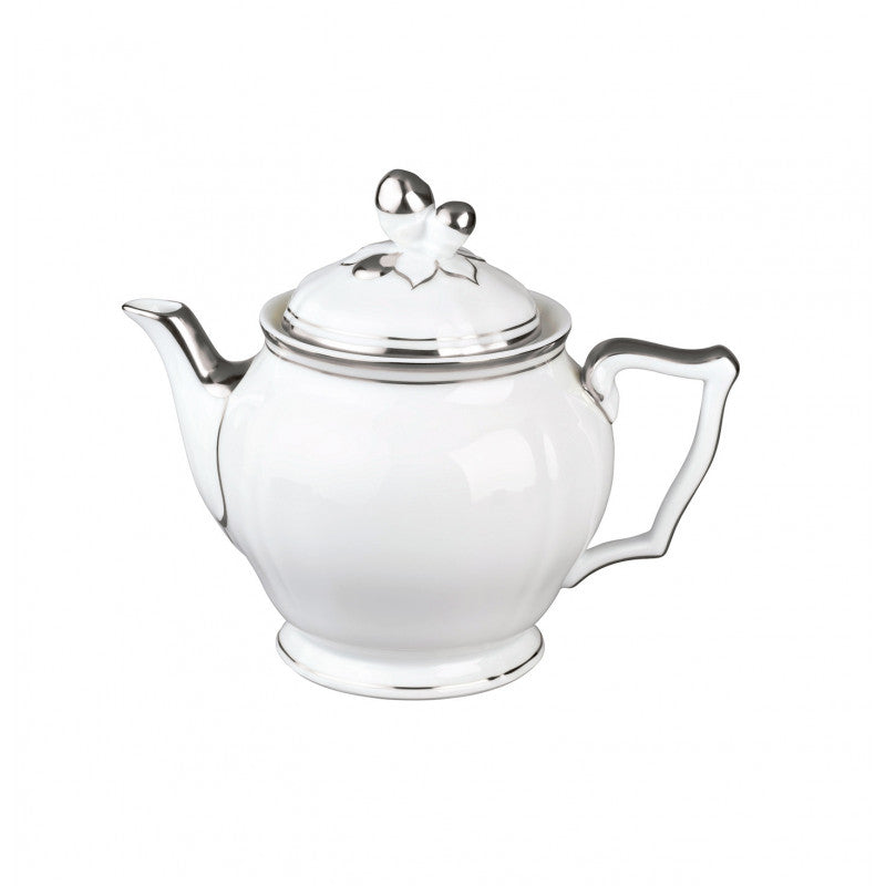 Tea pot 10 cm white with platine rim | Polka Platine