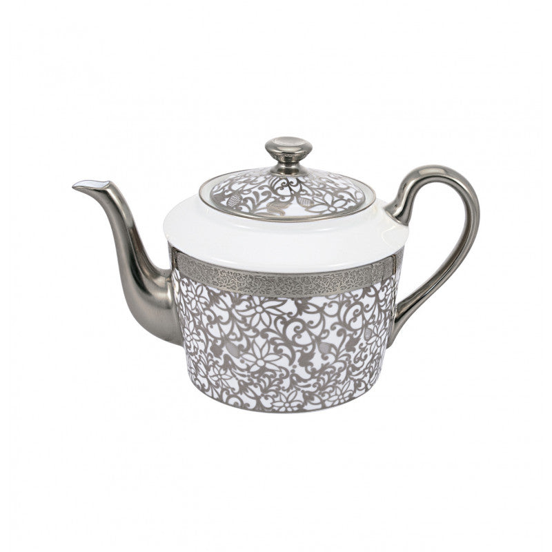 Tea pot 9.6 cm white with platine rim | Tolède Platine
