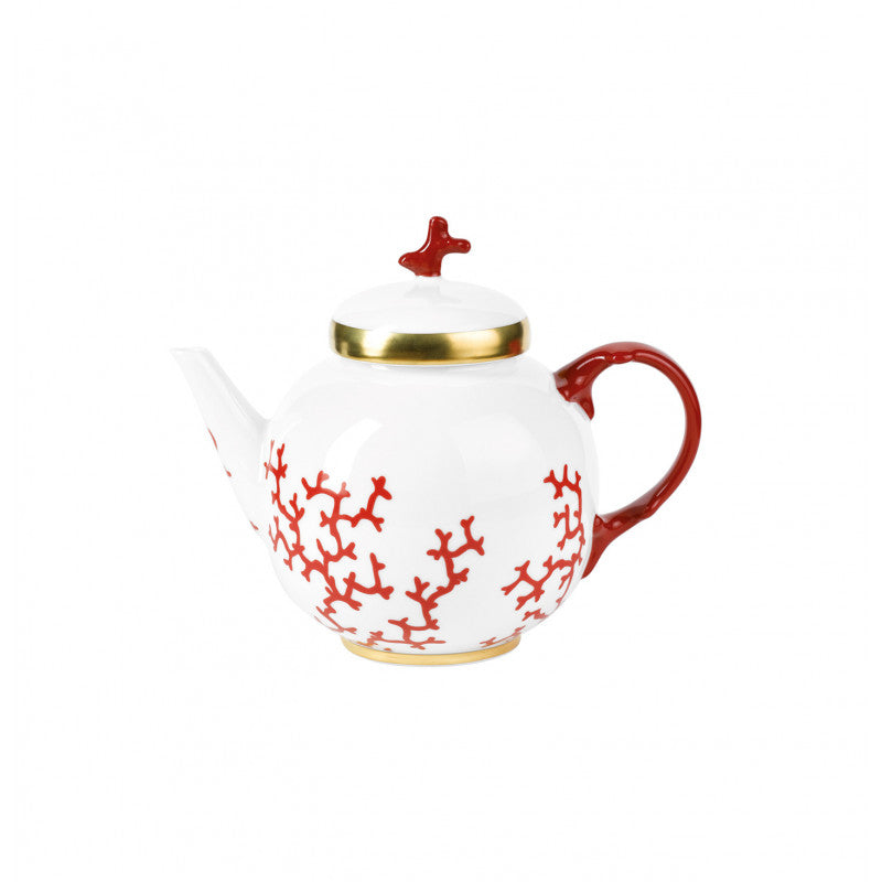 Tea pot 7.2 cm red with gold rim | Cristobal Rouge