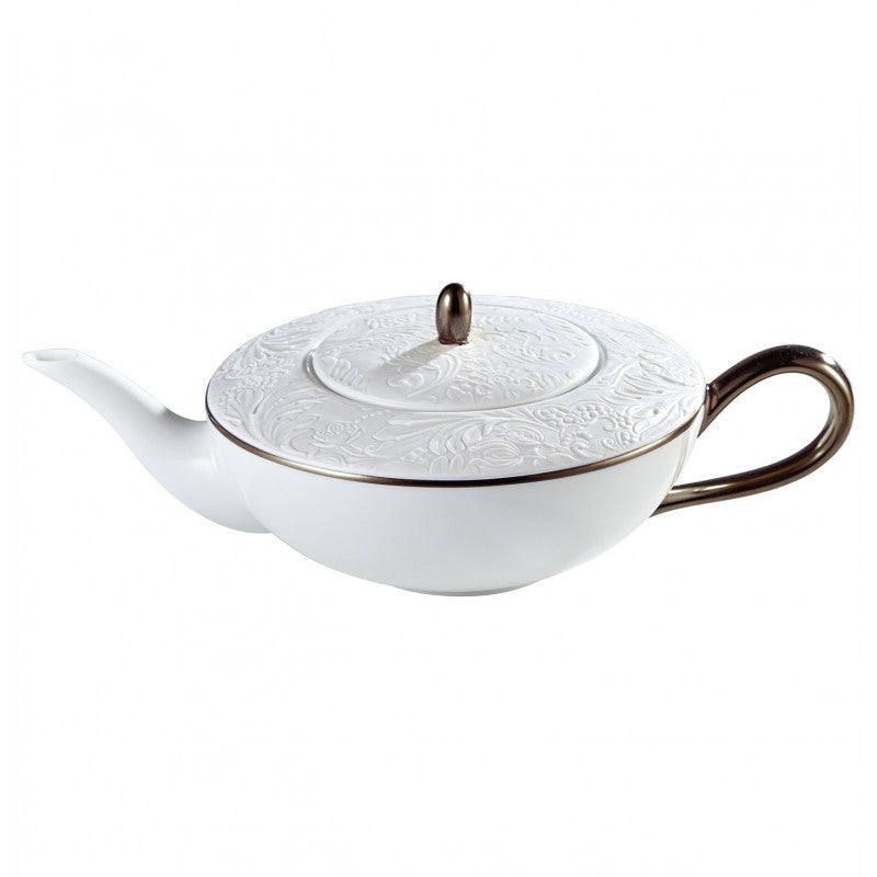 Tea pot cm white with platine rim | Italian Renaissance