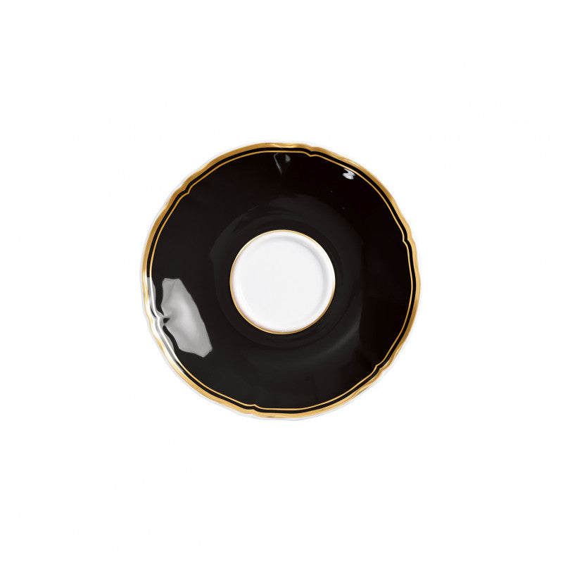 Tea saucer extra 16 cm black with gold rim | Mazurka