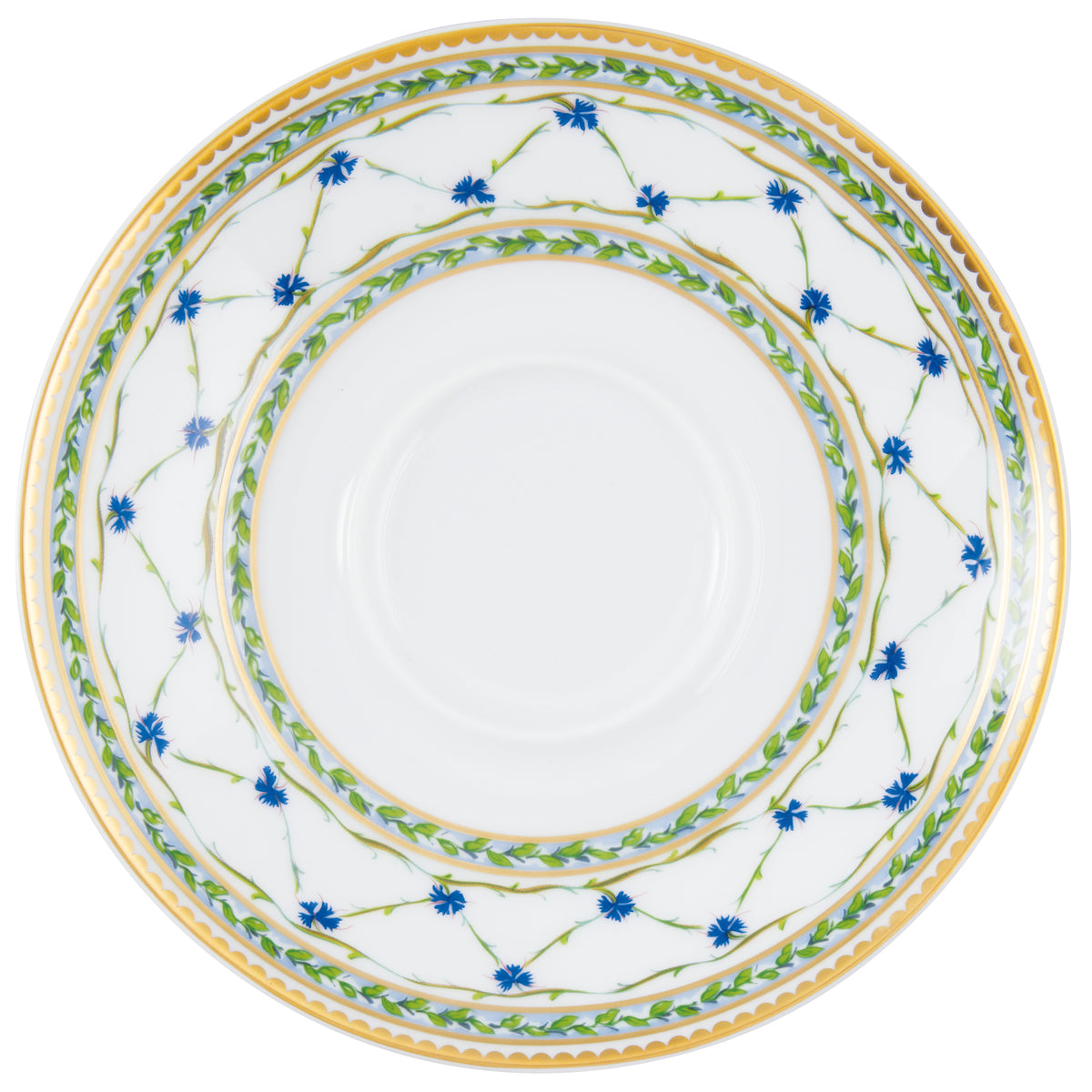 Tea cup extra and saucer - Green/blue with gold rim | Allée Du Roy