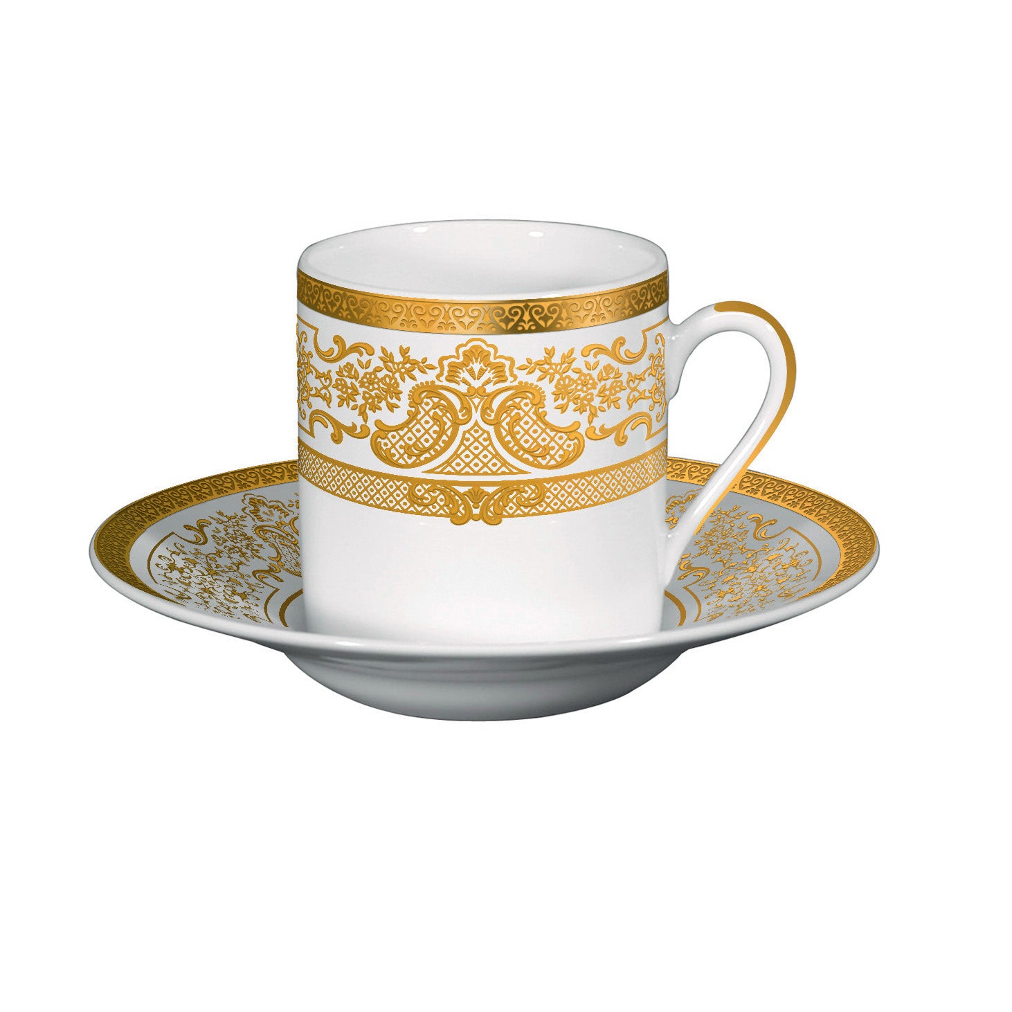 Coffee cup and saucer - White with gold rim | Marignan
