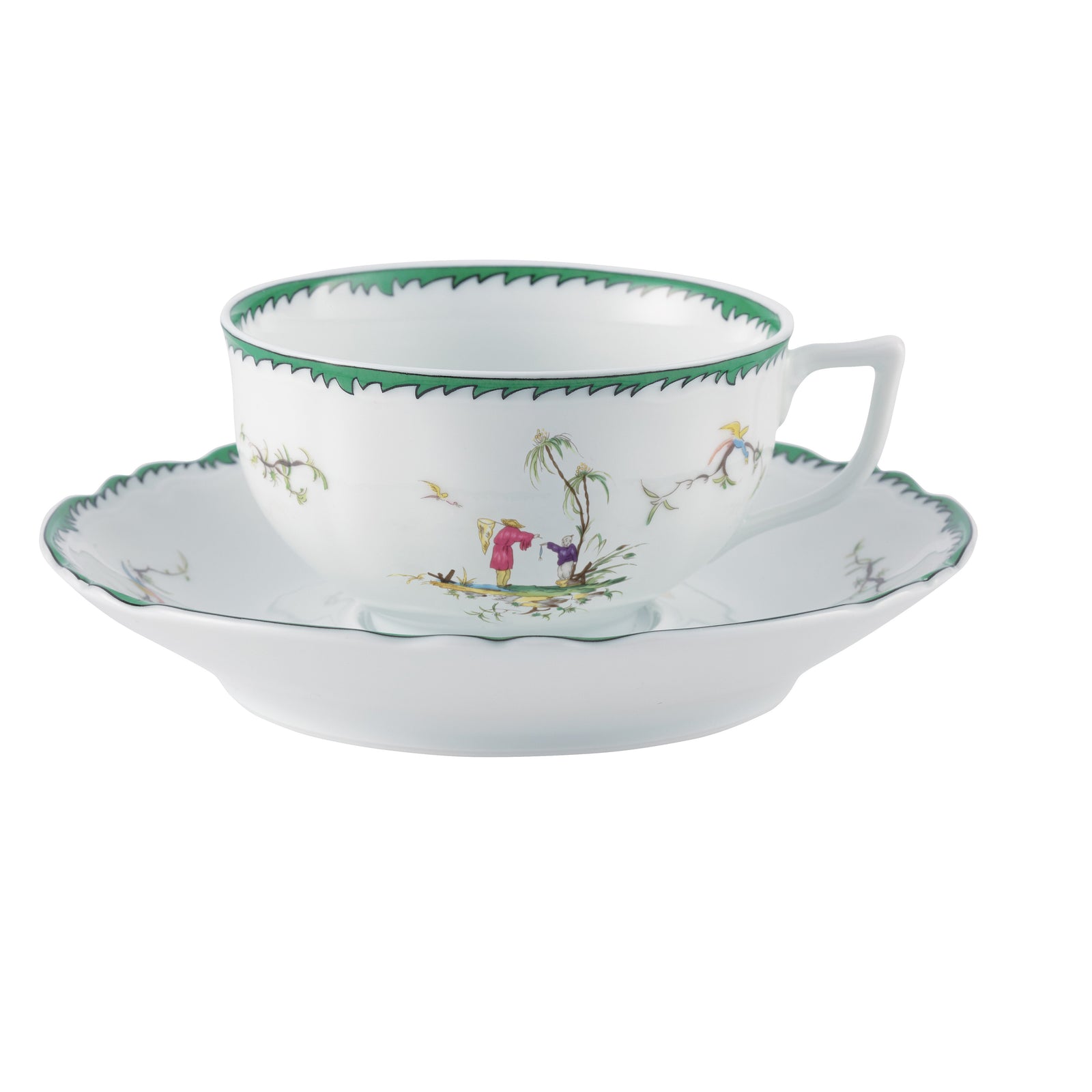 Tea cup extra and saucer - Green/pink I | Longjiang