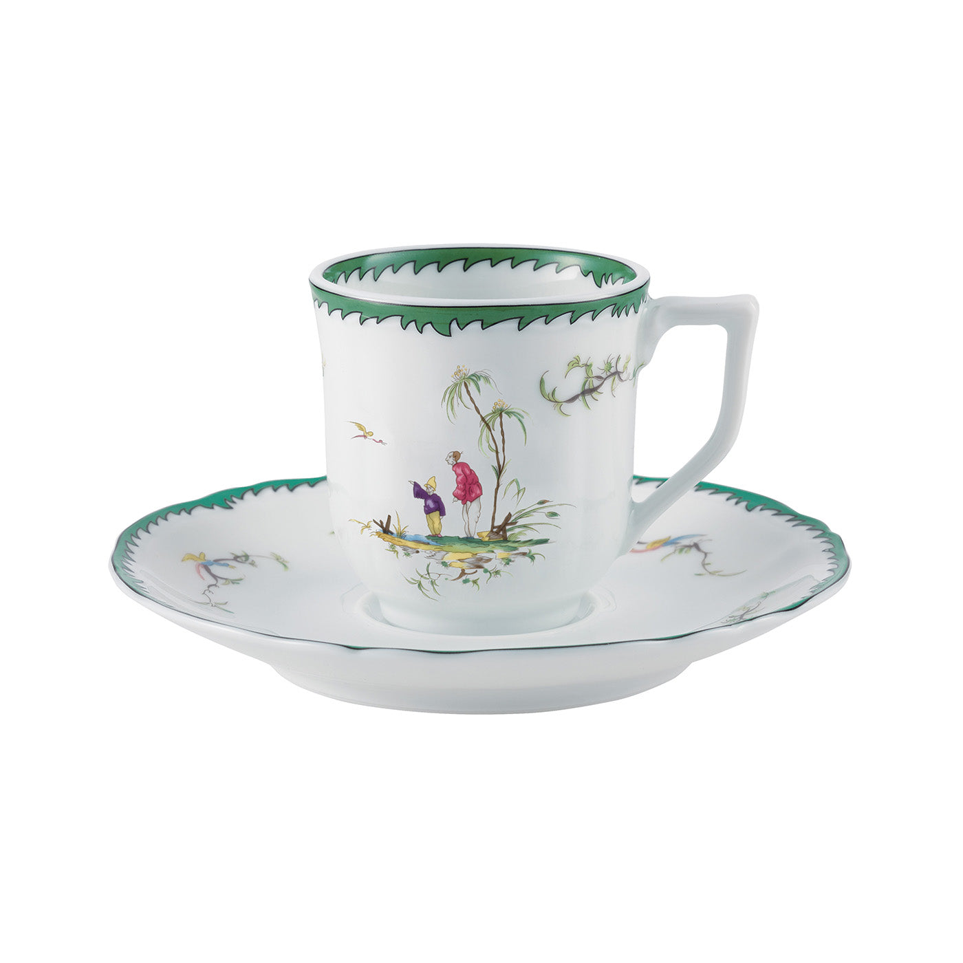 Coffee cup and saucer - Green/pink IV | Longjiang
