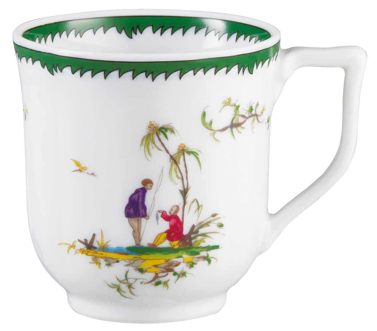 Coffee cup and saucer - Green/pink V | Longjiang