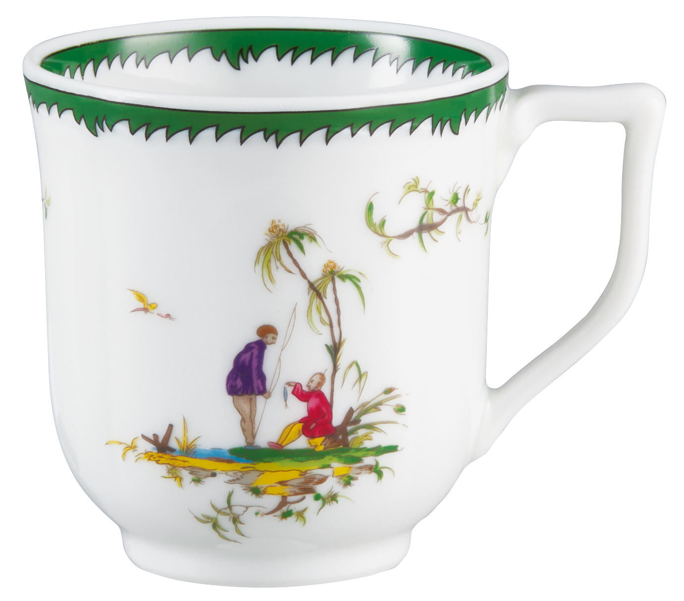 Coffee cup and saucer - Green/pink V | Longjiang
