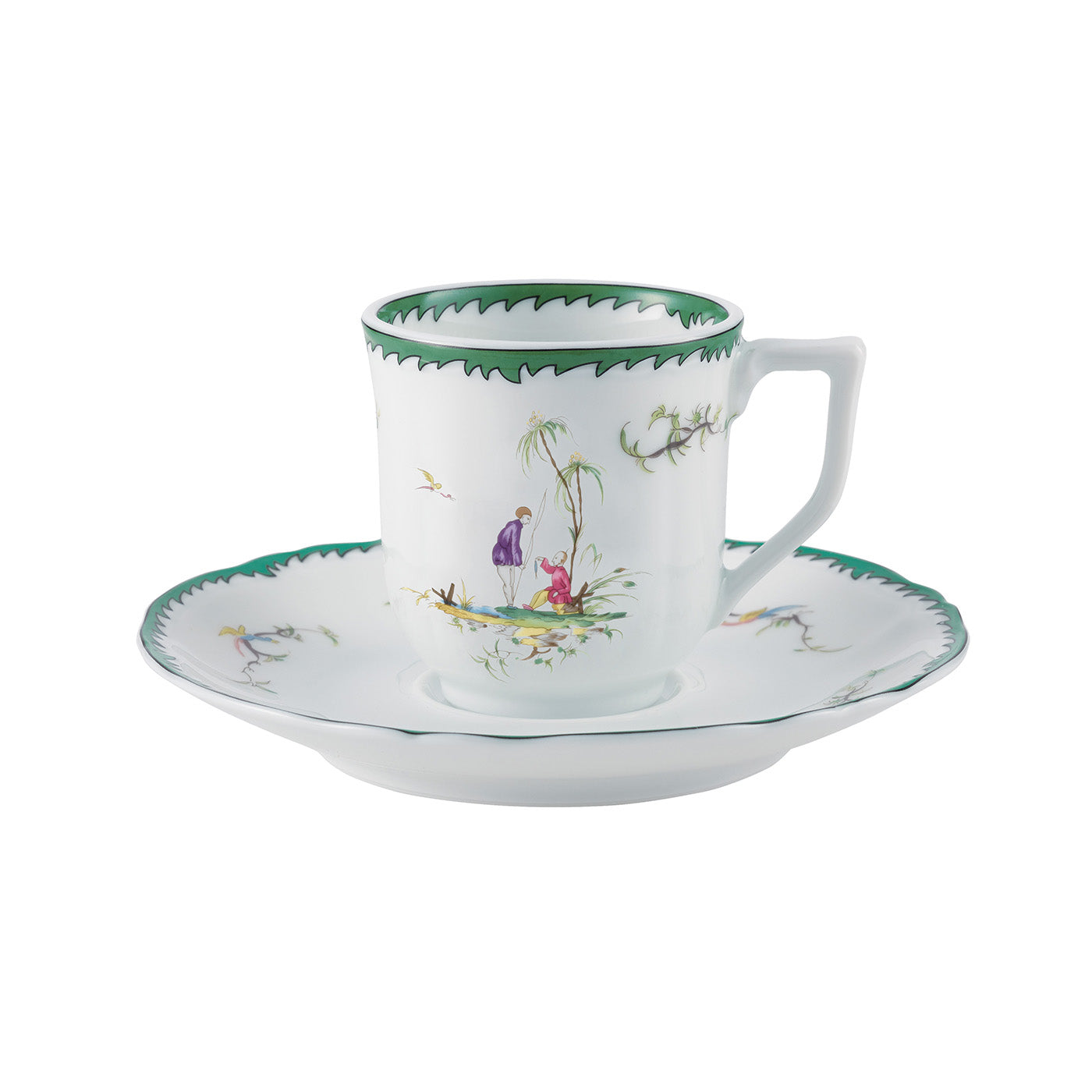 Coffee cup and saucer - Green/pink V | Longjiang
