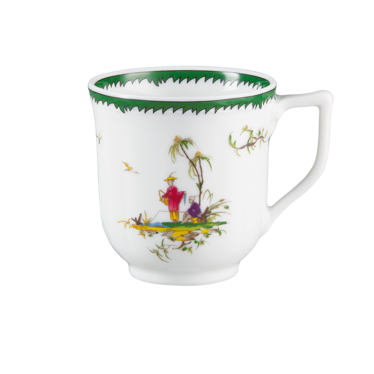 Coffee cup and saucer - Green/pink VI | Longjiang