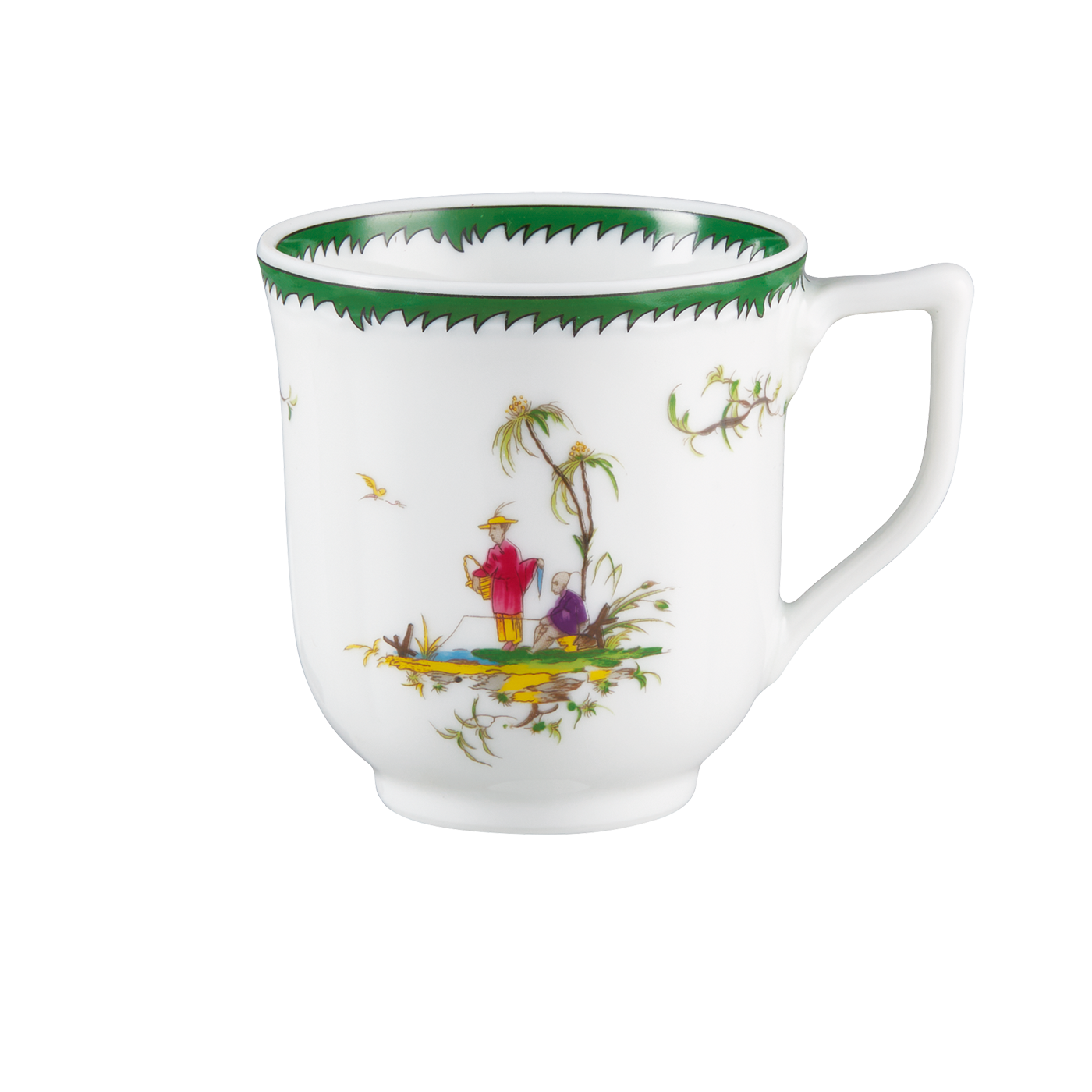 Coffee cup and saucer - Green/pink VI | Longjiang