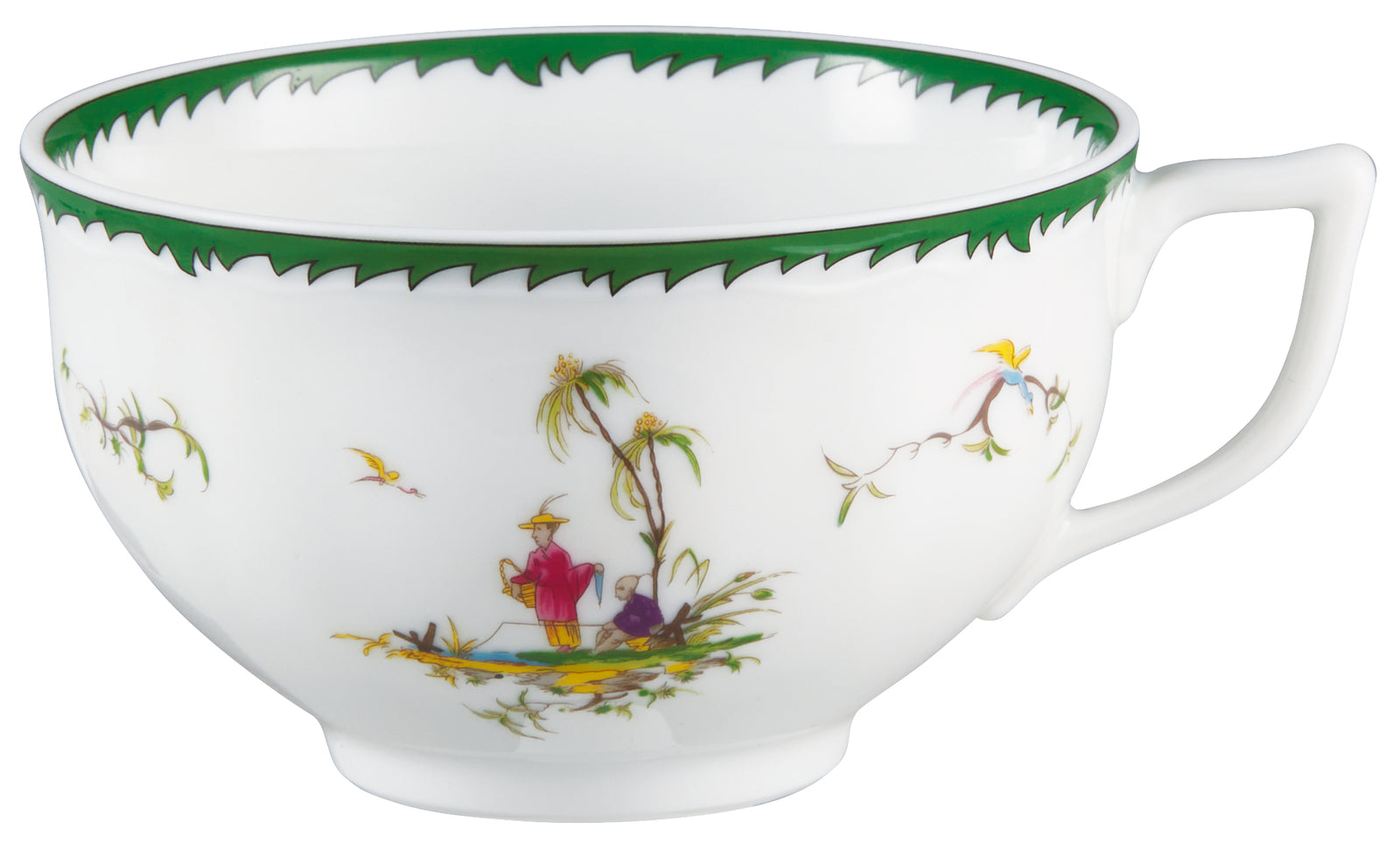 Tea cup extra and saucer - Green/pink VI | Longjiang