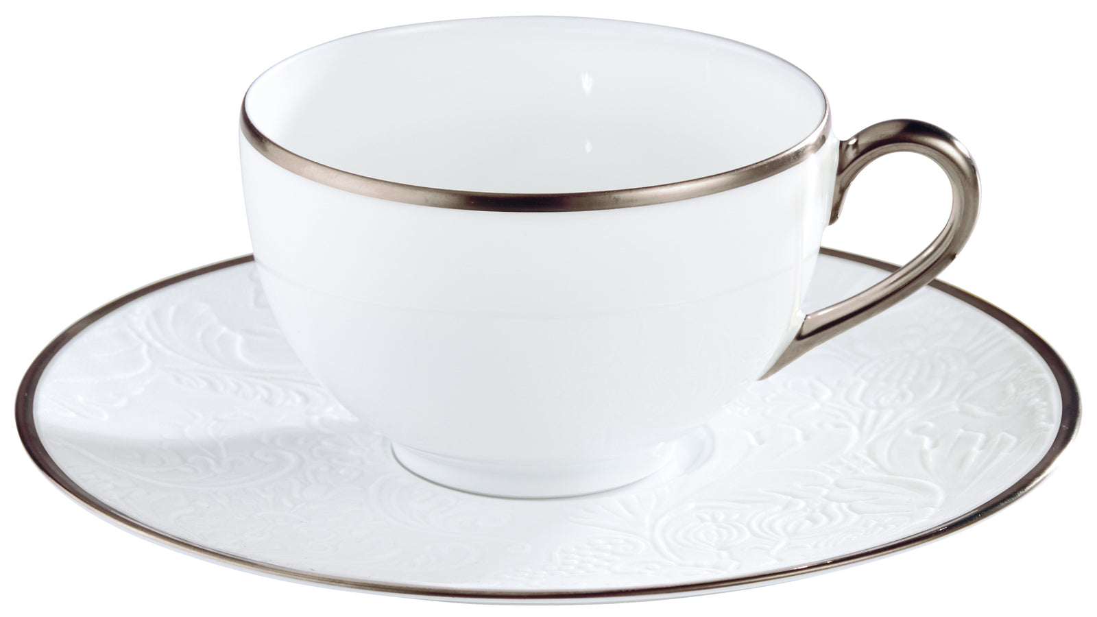 Tea cup extra and saucer - White with platine rim | Italian Renaissance