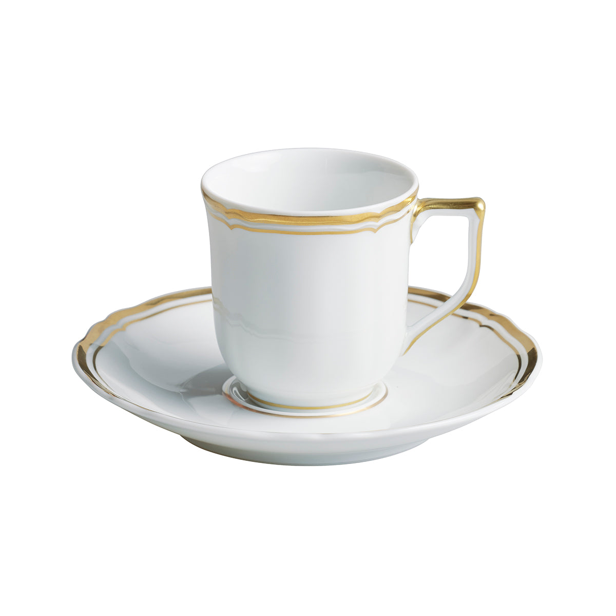 Coffee cup and saucer - White with gold rim | Mazurka