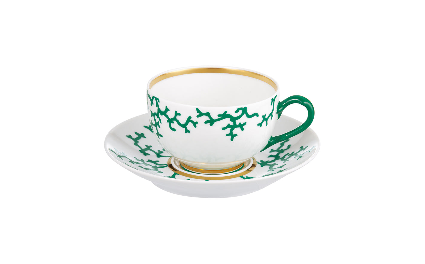 Tea cup extra and saucer - Green with gold rim | Cristobal Emeraude