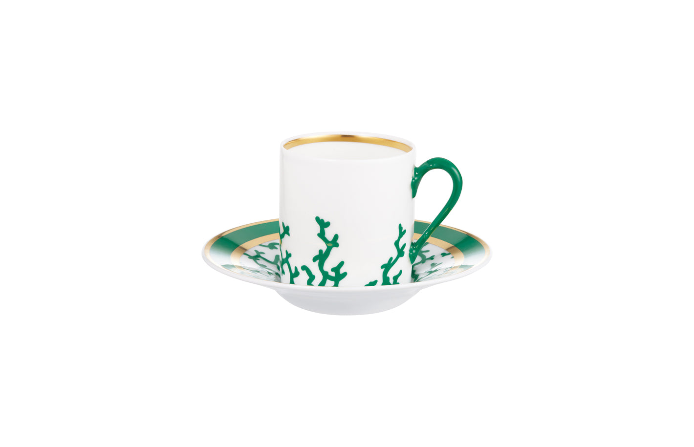 Coffee cup and saucer - Green with gold rim | Cristobal Emeraude