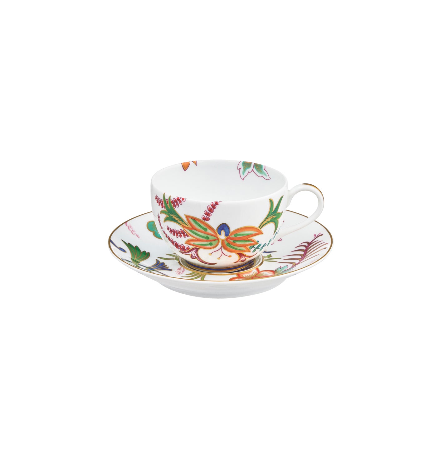 Tea cup extra and saucer  - Blue/pink with gold rim | Imari