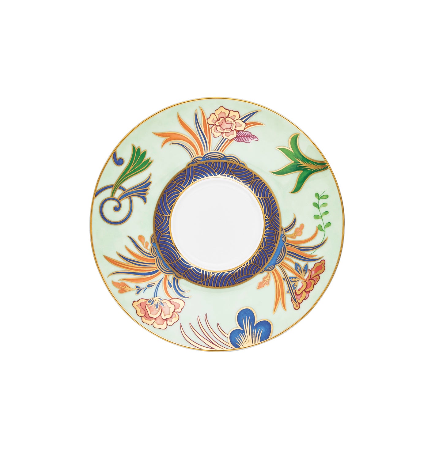 Tea / Breakfast cup and saucer - Blue/pink with gold rim | Imari