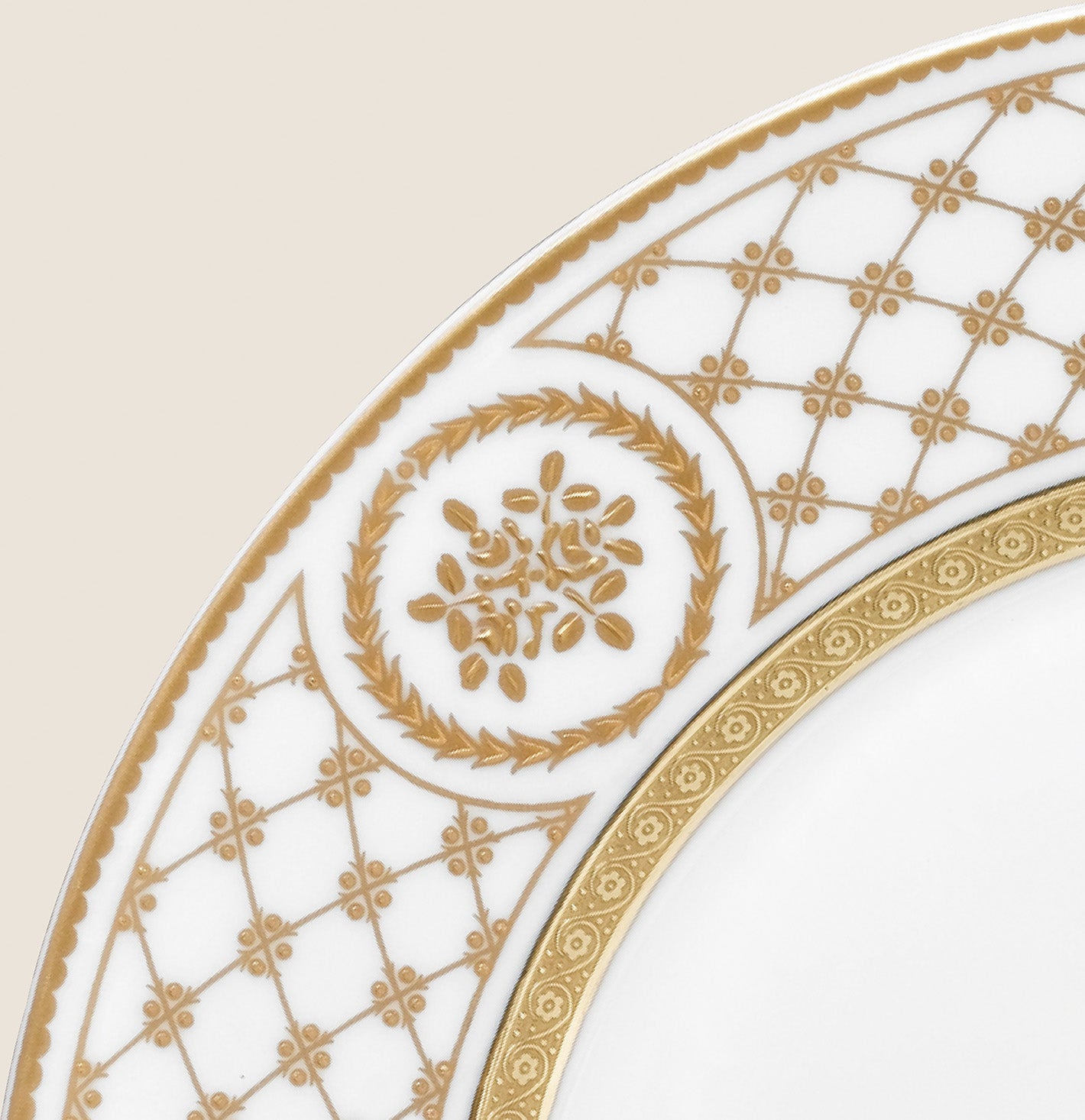 Rim plate flat 27 cm white with gold rim | Chambord Blanc