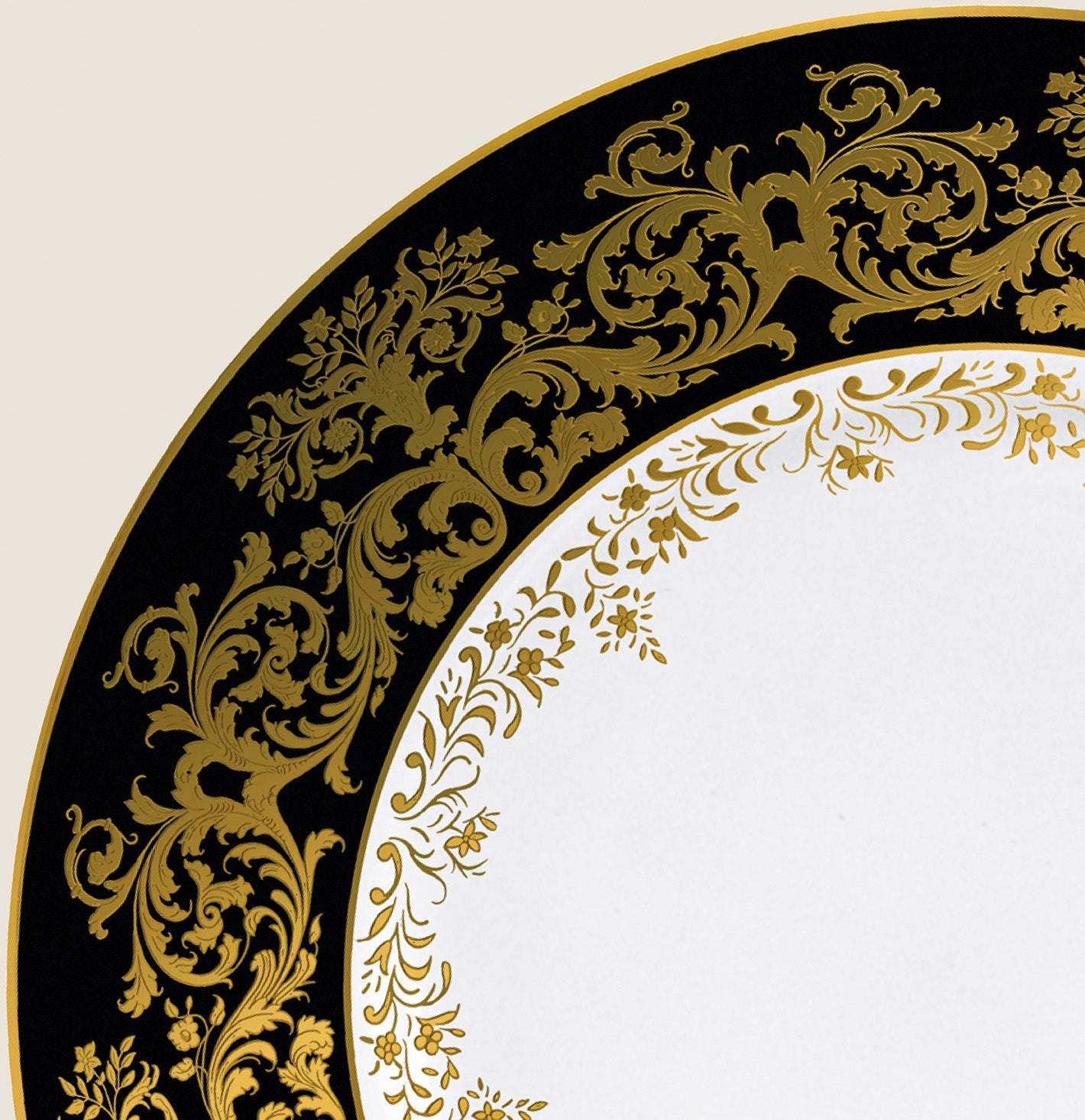 Rim plate deep 23 cm black with gold rim | Chelsea