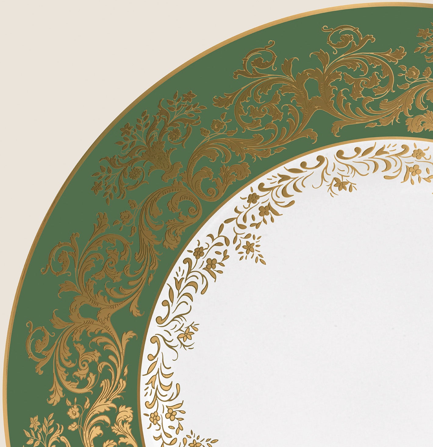 Rim plate flat 27 cm green with gold rim | Chelsea