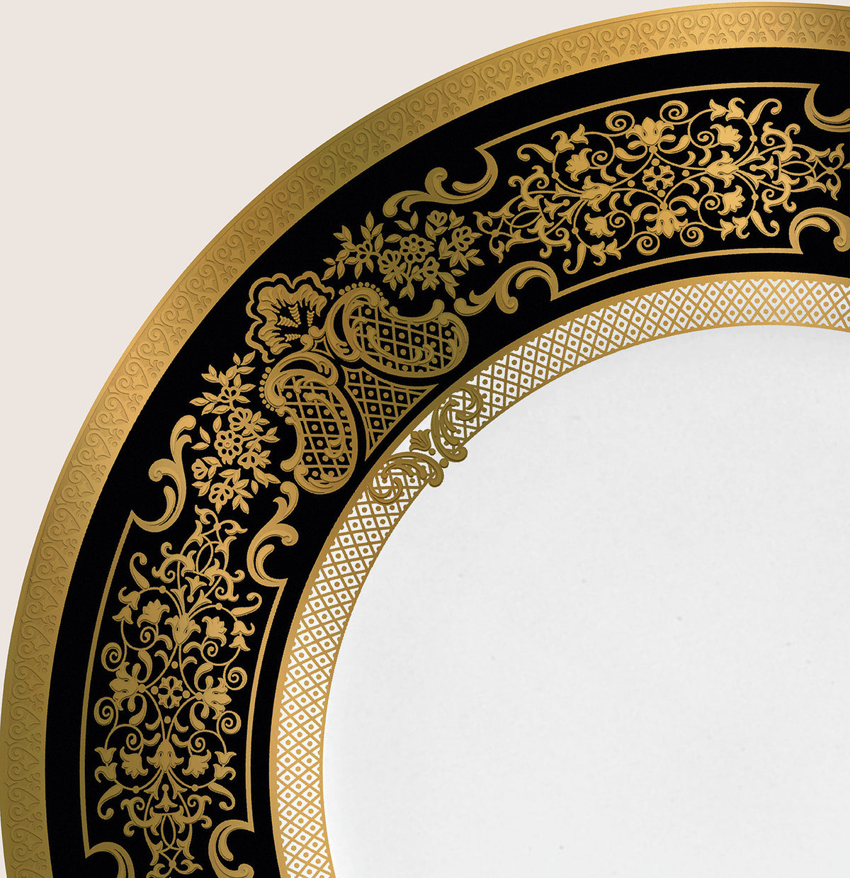 Rim plate flat 31 cm black with gold rim | Marignan