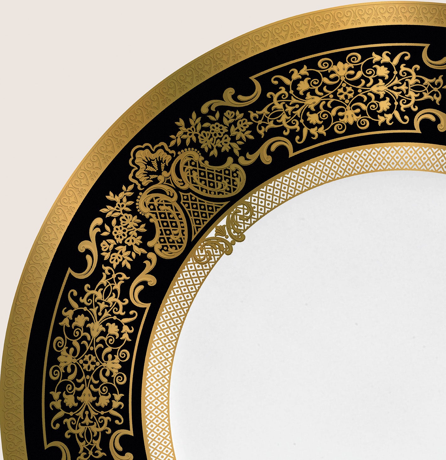 Rim plate flat 31 cm black with gold rim | Marignan