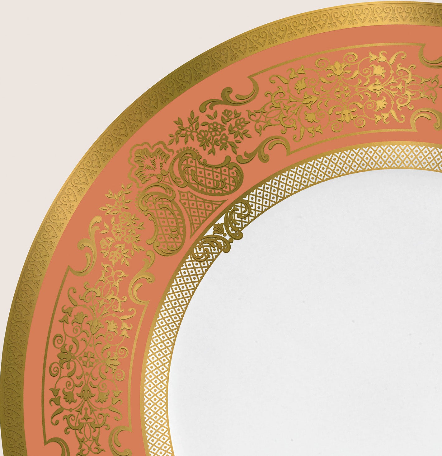 Rim plate flat 31 cm orange with gold rim | Marignan