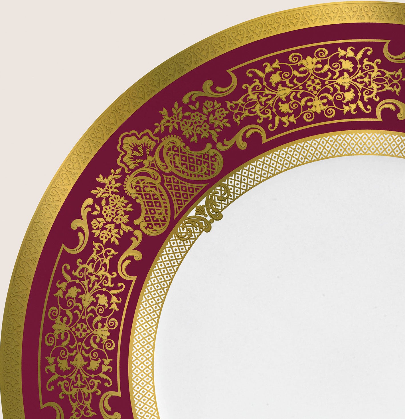Rim plate flat 27 cm red with gold rim | Marignan