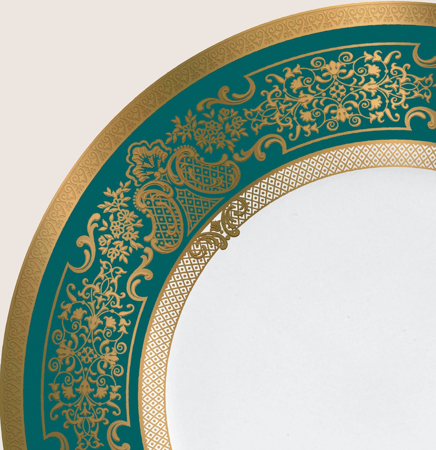 Rim plate flat 31 cm turquoise with gold rim | Marignan