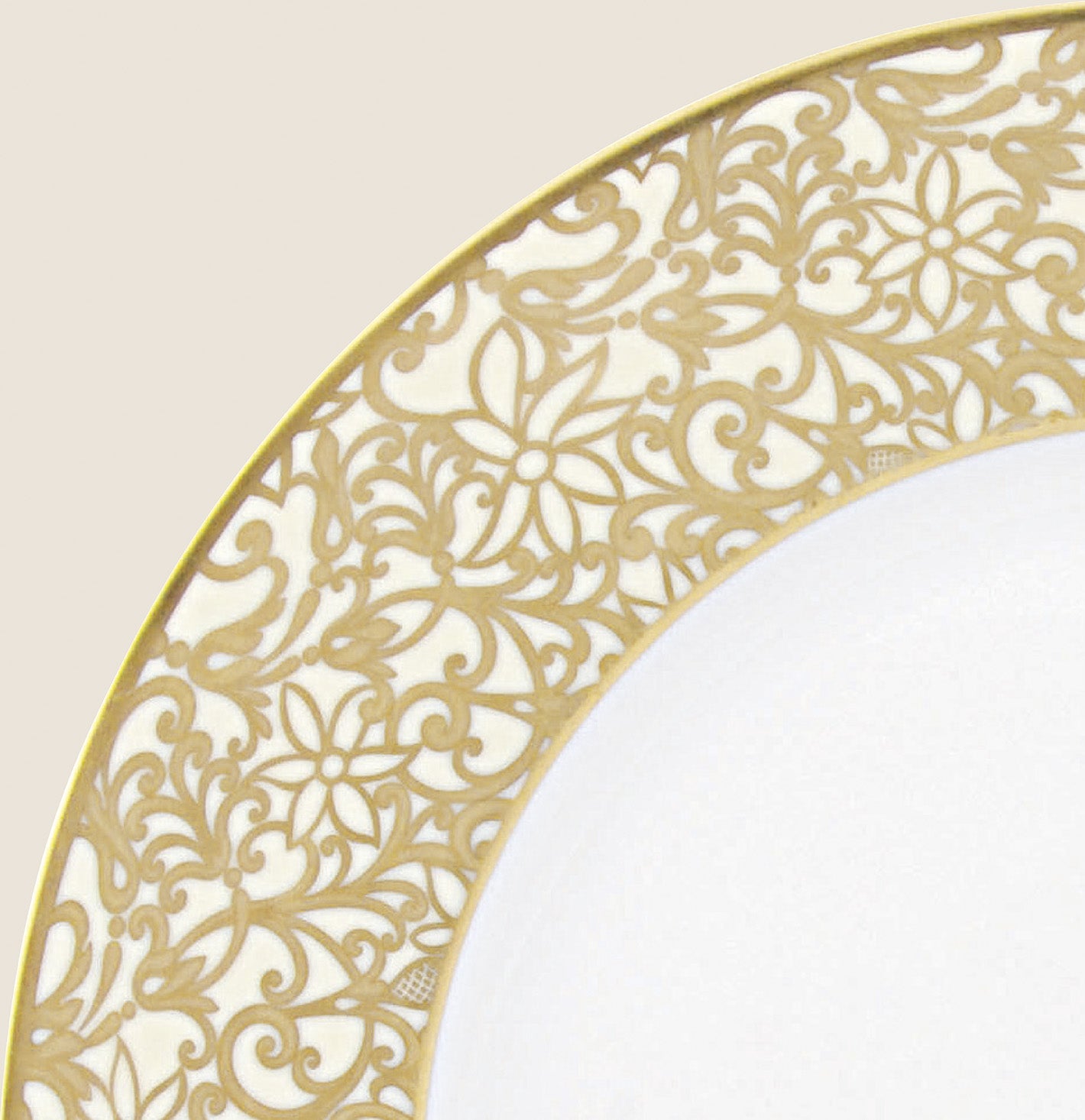 Rim plate flat 16 cm ivory with gold rim | Salamanque Or