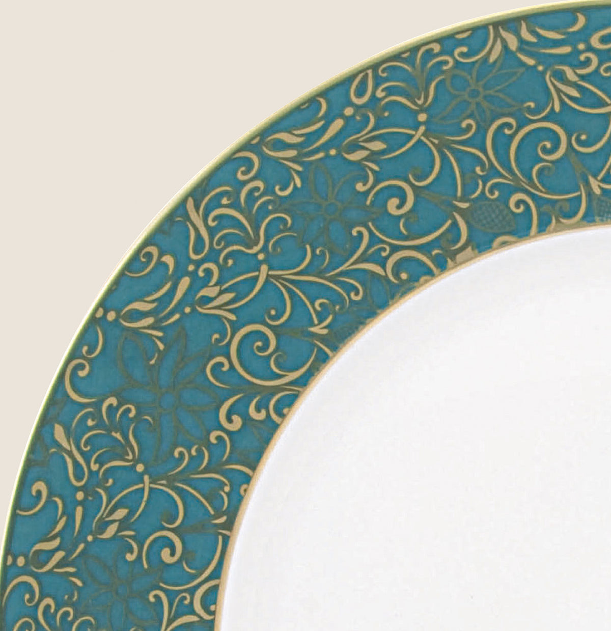 Rim plate flat 27 cm turquoise with gold rim | Salamanque Or