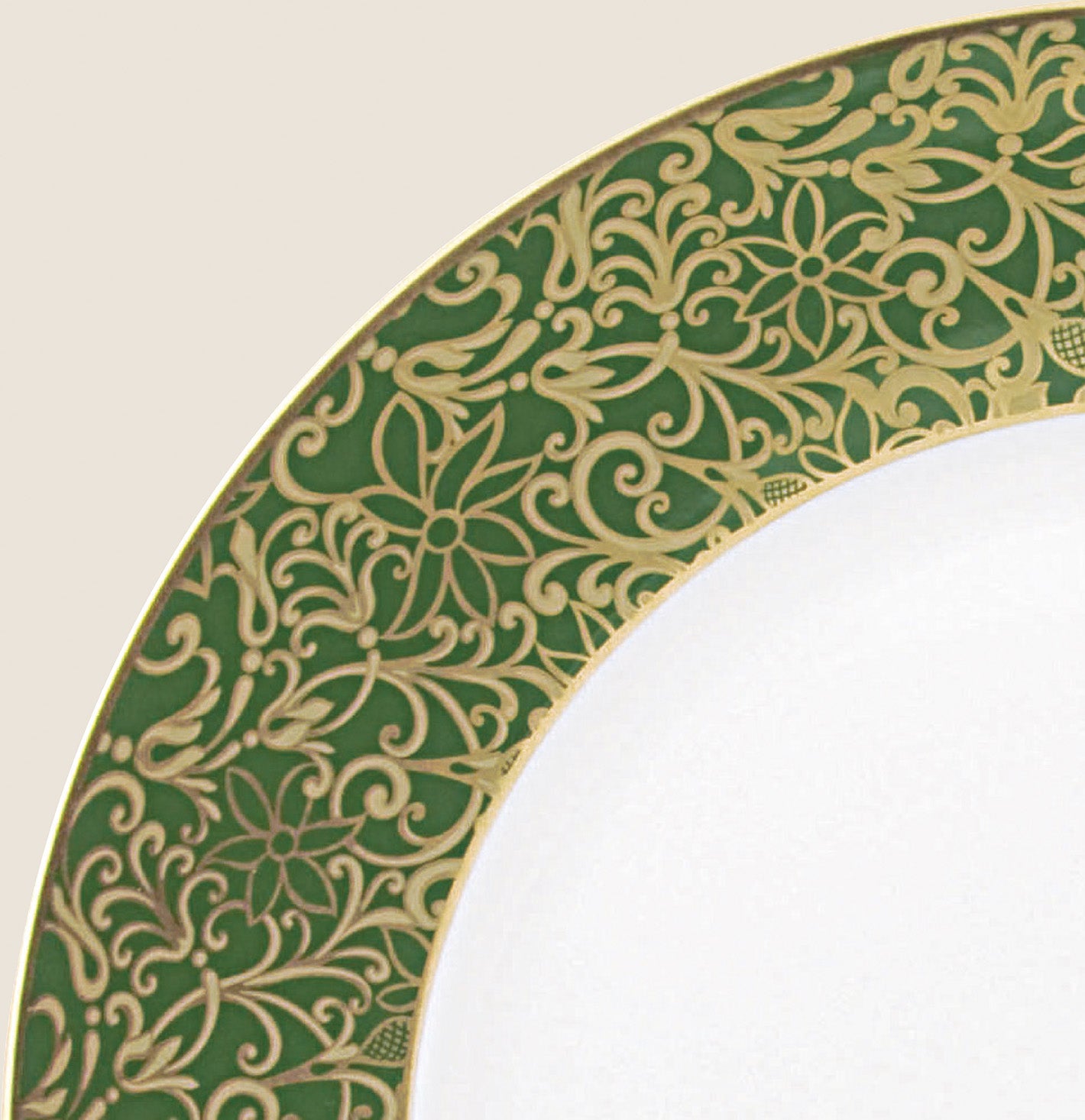 Rim plate flat 19.5 cm green with gold rim | Salamanque Or