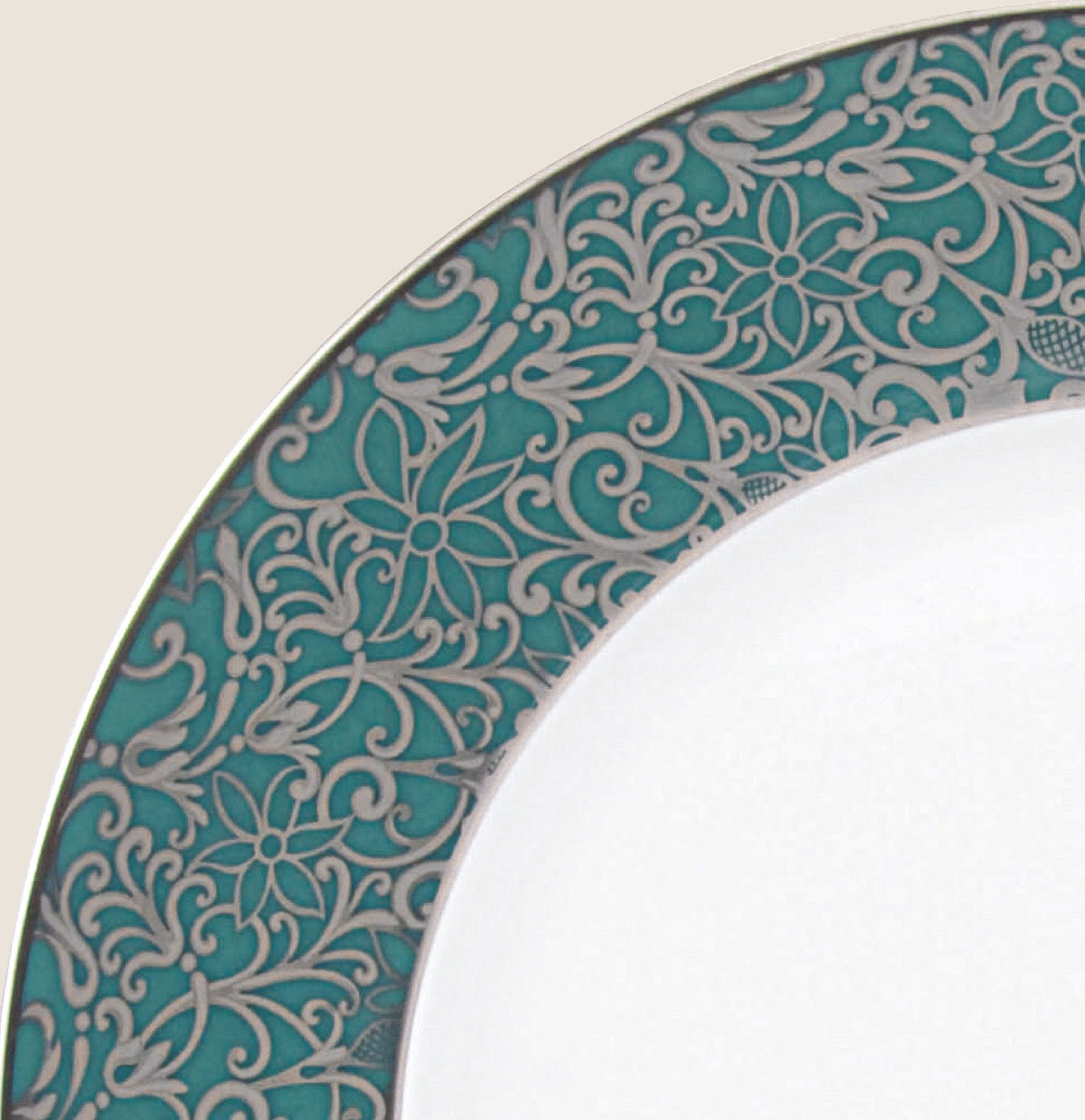 Rim plate flat 31 cm turquoise with platine rim | Salamanque Platine