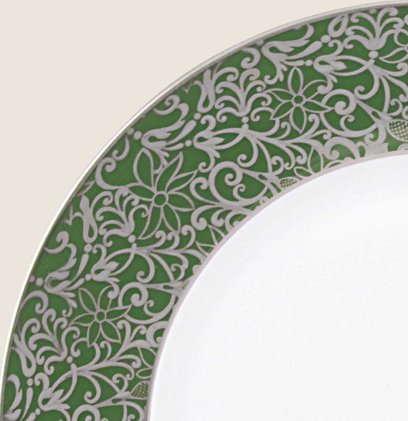 Rim plate flat 16 cm green with platine rim | Salamanque Platine