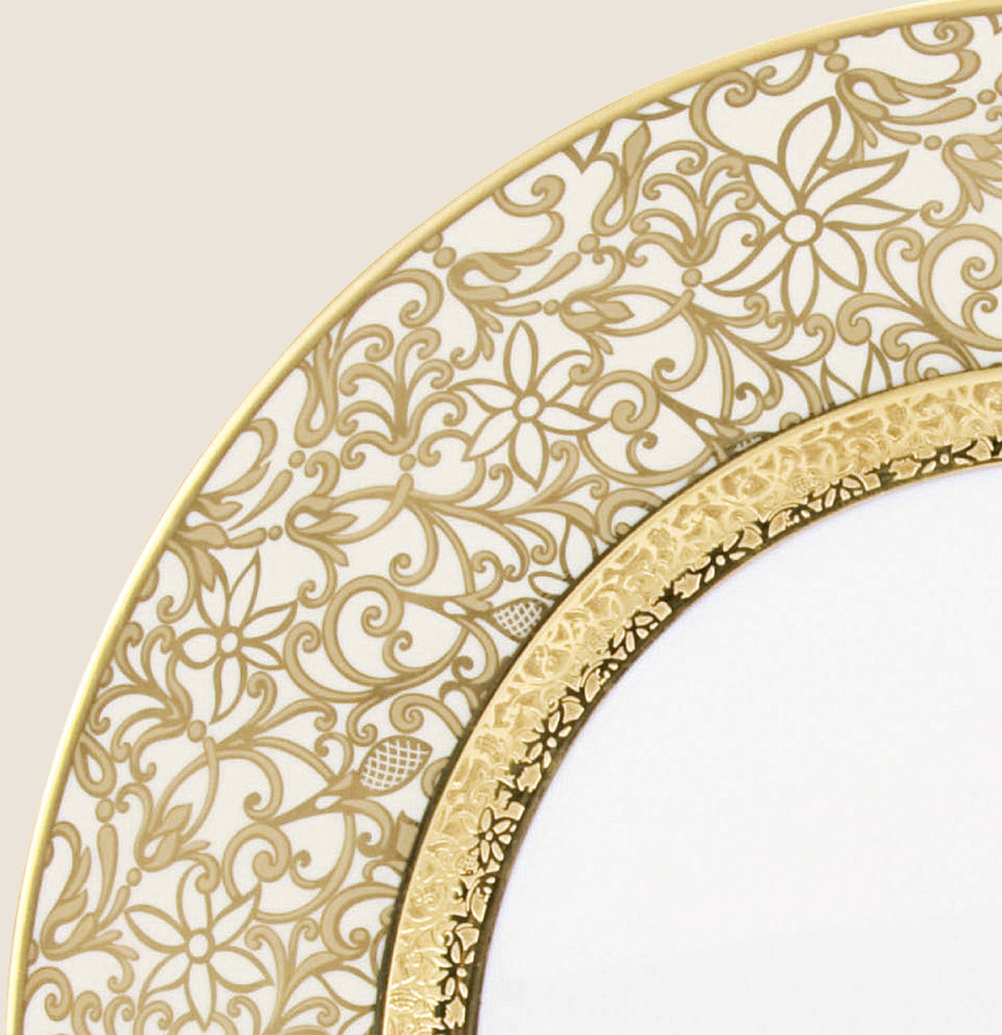 Rim plate flat 31 cm ivory with gold rim | Tolède Or