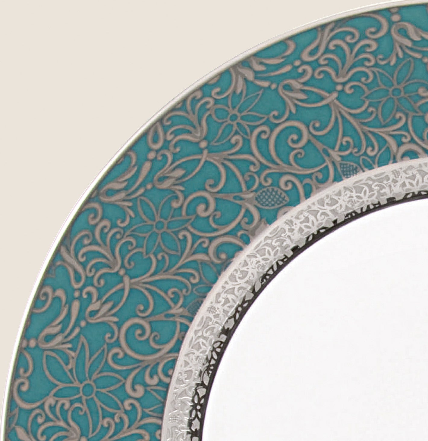 Rim plate flat 16 cm turquoise with gold rim | Tolède Platine