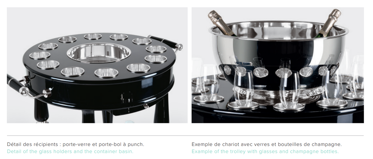Champagne Trolley | Silver Plated | Black | Glossy  | Élégance Service