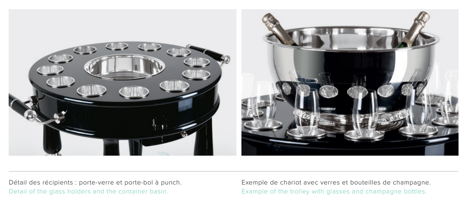 Champagne Trolley | Silver Plated | Black | Glossy  | Élégance Service