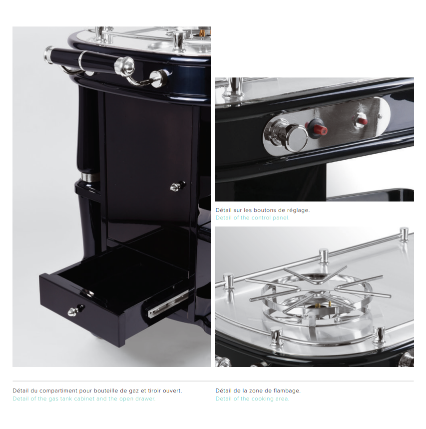 Flambé Trolley | Silver Plated | Black | Glossy  | Élégance Service