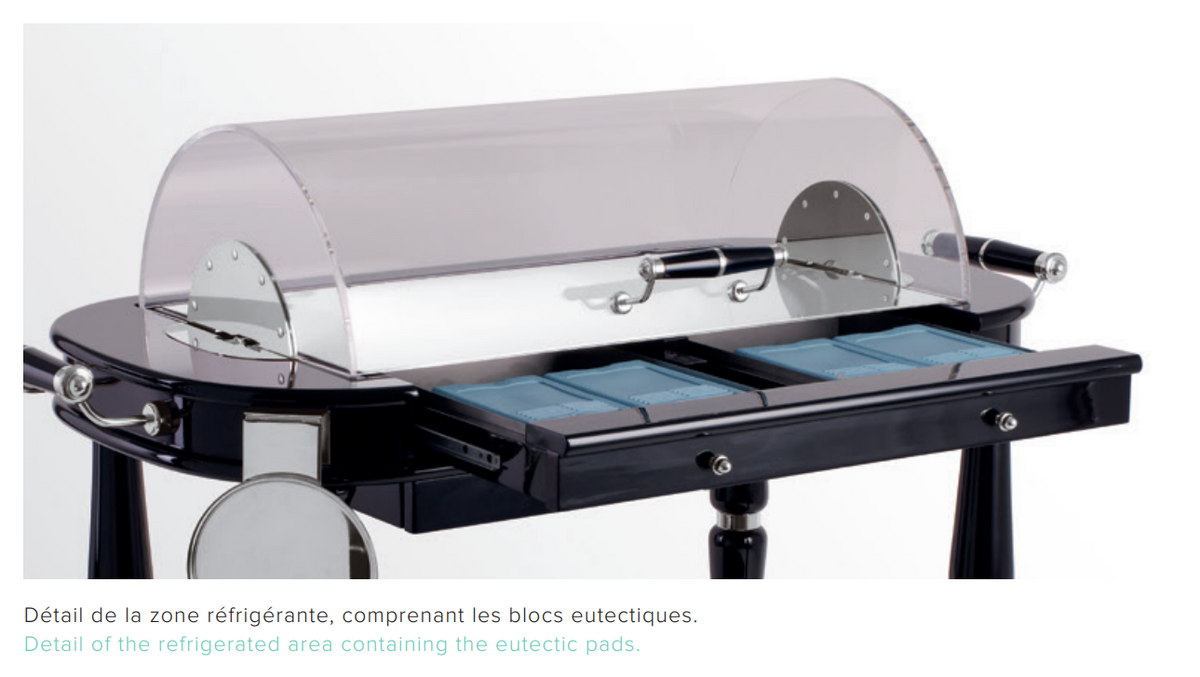 Refrigerated Cheese Pastry Trolley | Silver Plated | Black | Glossy  | Élégance Service