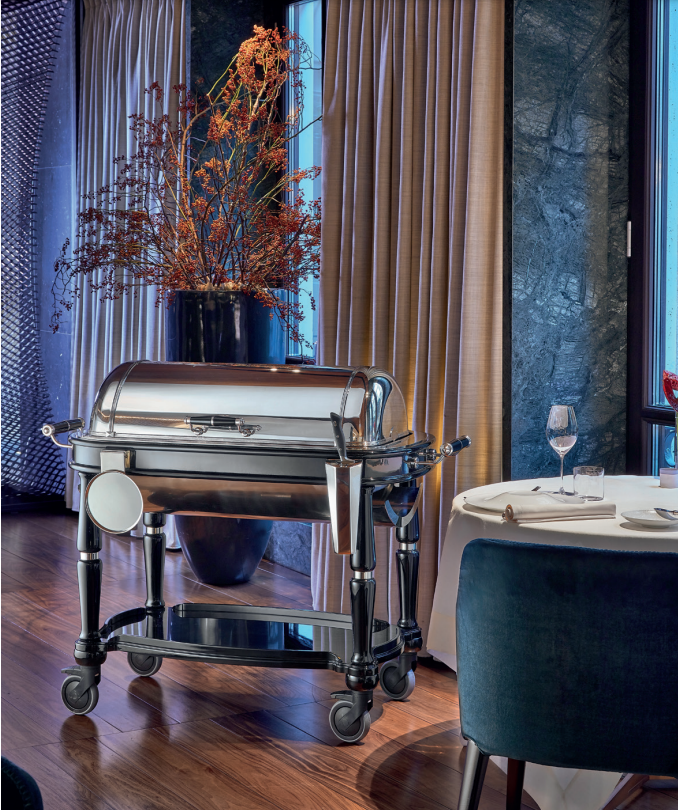 Refrigerated Cheese Pastry Trolley | Silver Plated | Black | Glossy  | Élégance Service