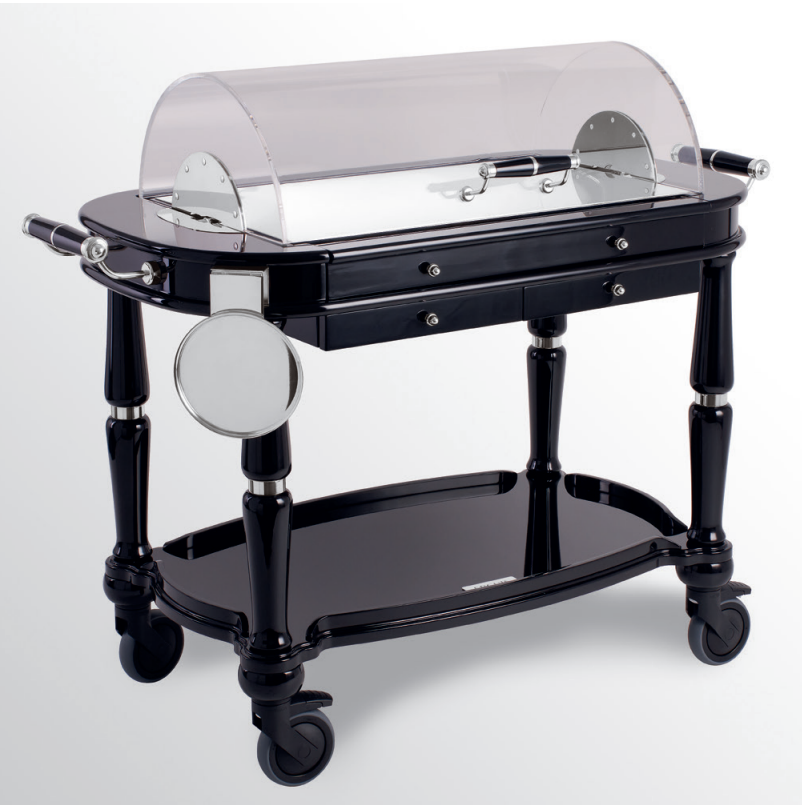 Refrigerated Cheese Pastry Trolley | Silver Plated | Black | Glossy  | Élégance Service