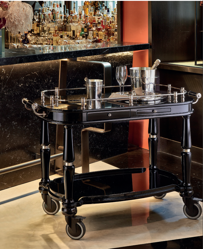 Service Trolley, Rectangular | Silver Plated | Black | Glossy  | Élégance Service