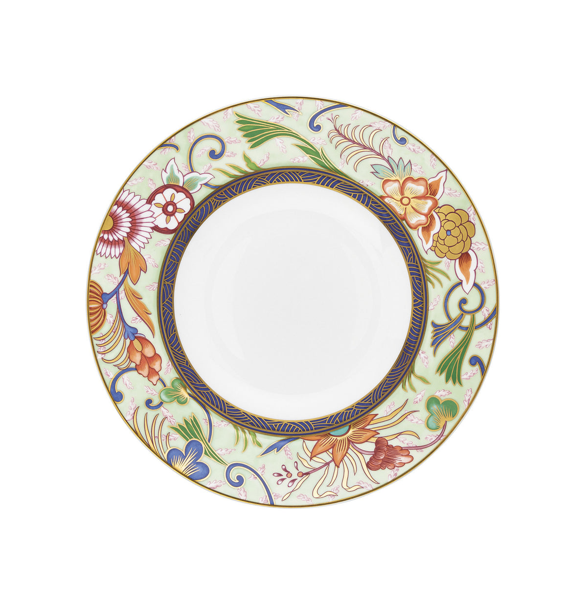 Tea / Breakfast or cream soup saucer 18 cm blue/pink with gold rim | Imari