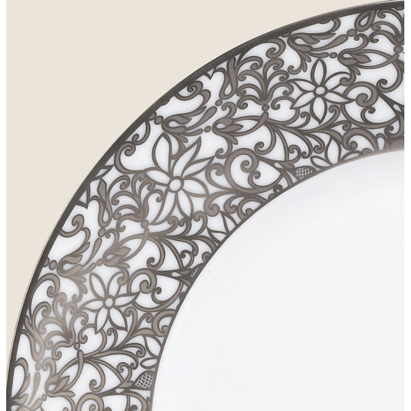 Oval platter 41 cm white with platine rim | Salamanque Platine