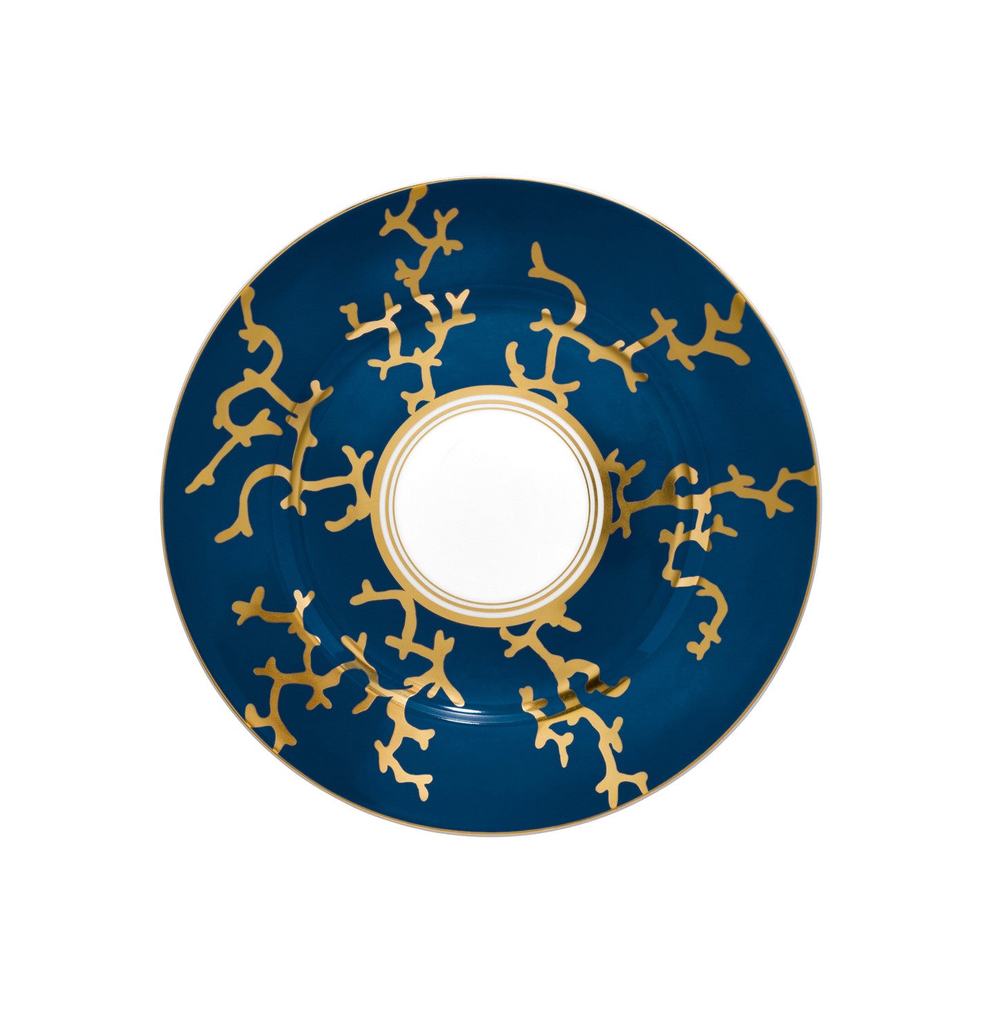 Tea saucer extra 15.5 cm blue with gold rim | Cristobal Marine